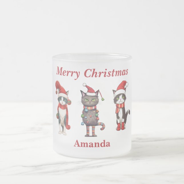 Cute Monogram God jul Cat Mugg (Center)
