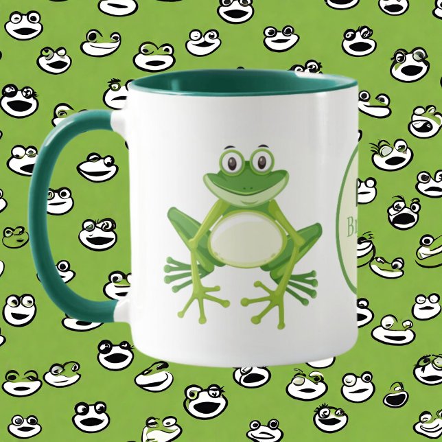 Cute monogram groda, tillsätt namn mugg (Skapare uppladdad)