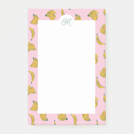 Cute Monogram Gult Bananas in Rosa Background Post-it Block