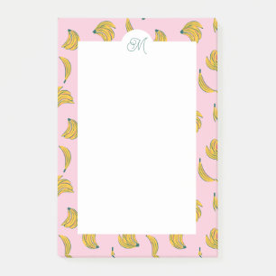 Cute Monogram Gult Bananas in Rosa Background Post-it Block