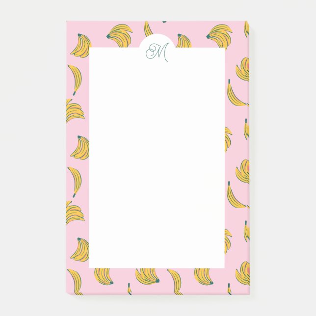 Cute Monogram Gult Bananas in Rosa Background Post-it Block (Framsida)