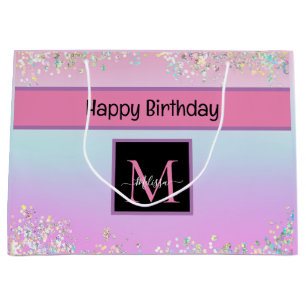 Cute Monogram HoloGrapel Pastel Glitter Birthday