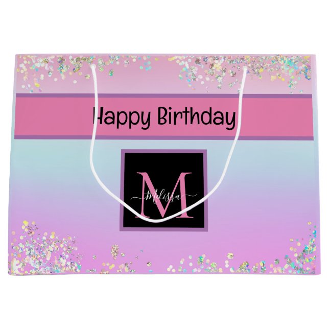 Cute Monogram HoloGrapel Pastel Glitter Birthday (Framsidan)