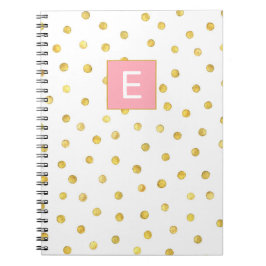 Cute Monogram Initial Girly Rosa Guld Dot Mönster Anteckningsbok