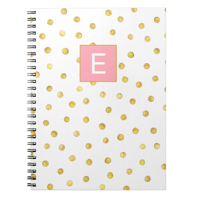 Cute Monogram Initial Girly Rosa Guld Dot Mönster Anteckningsbok (Framsidan)