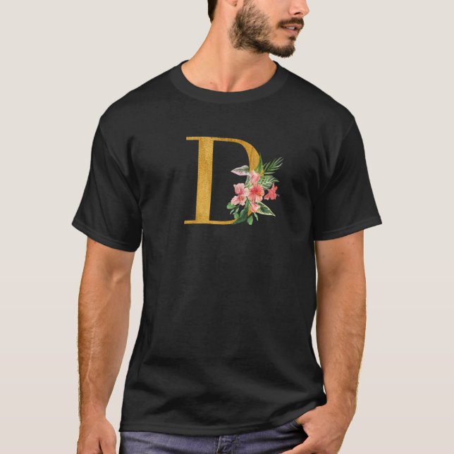 Cute Monogram Initial Letters Flowers Capital D Pr T Shirt (Framsida)