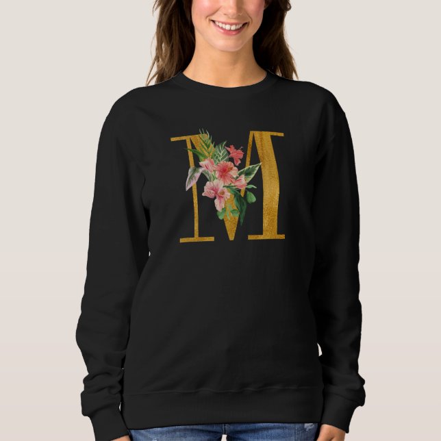 Cute Monogram Initial Letters Flowers Capital M T Shirt (Framsida)