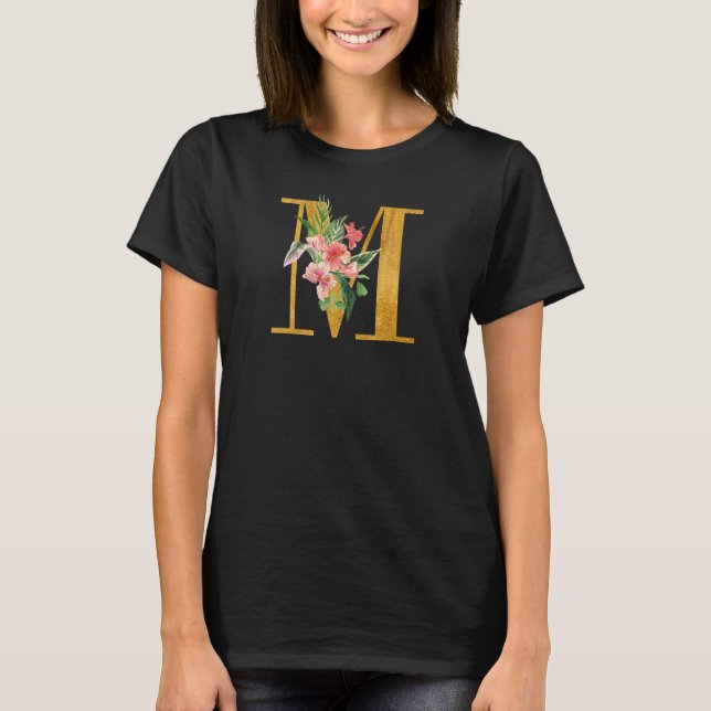 Cute Monogram Initial Letters Flowers Capital M T Shirt (Framsida)