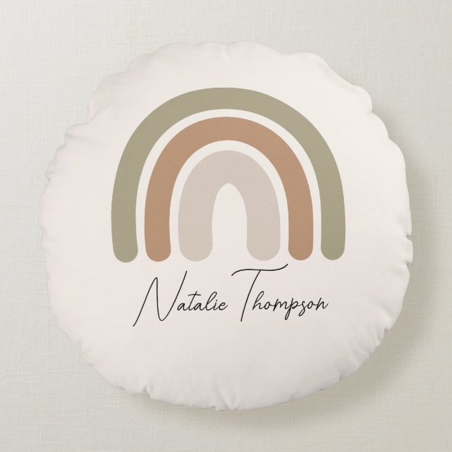 Cute Monogram, moderna rosa, regnbågflickor Rund Kudde (Framsidan)