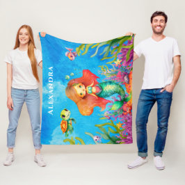 Cute Monogram Namn kustnära Sjöjungfru Fleecefilt