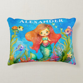 Cute Monogram Namn kustnära Sjöjungfru Prydnadskudde