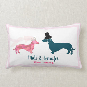 Cute Monogram Newlyweds Dachshund Hundar Rosa Lumbarkudde