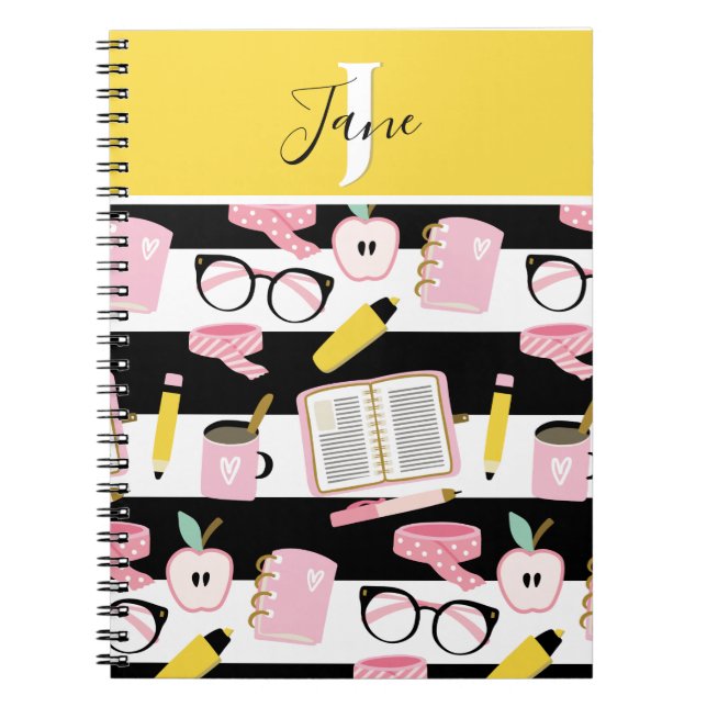 Cute Monogram Personlig School Girl Notebook Anteckningsbok (Framsidan)