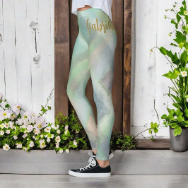 Cute monogram, plaid teal gult grått grönt leggings