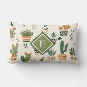 Cute Monogram Poted Plant Seamless Mönster Lumbarkudde