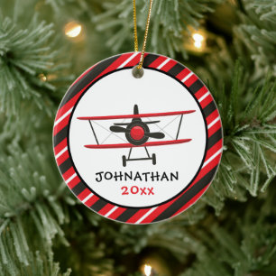 Cute Monogram Red Airplan Rand jul Julgransprydnad Keramik