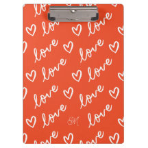 Cute Monogram Red Lettering Kärlek & Heart Doodles