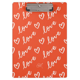 Cute Monogram Red Lettering Kärlek & Heart Doodles