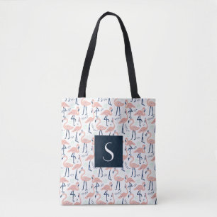 Cute Monogram Rosa Flamingo Pattern Tygkasse