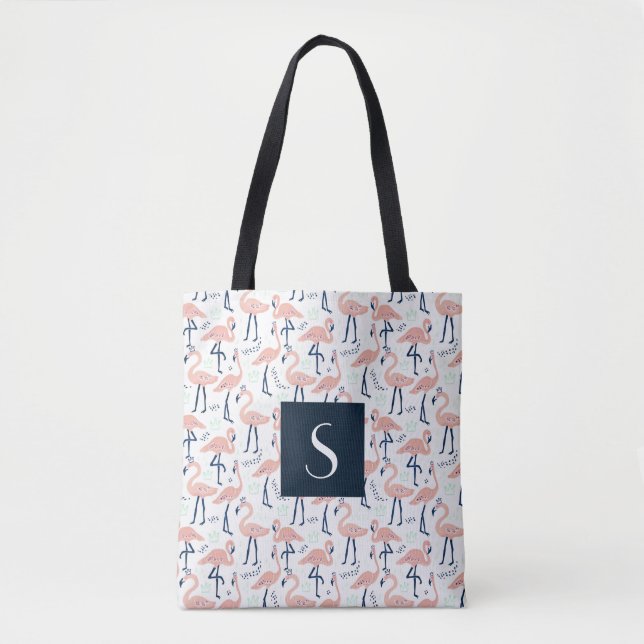 Cute Monogram Rosa Flamingo Pattern Tygkasse (Framsida)