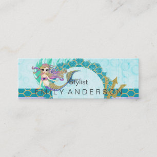 Cute Monogram Sjöjungfru Teal & Lila Watercolor Mini Visitkort