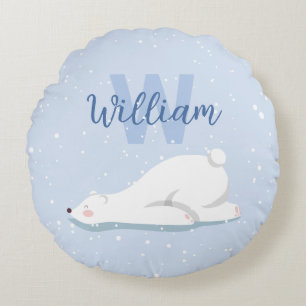 Cute Monogram Winter Polar Bear Nursery Decor Rund Kudde