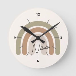 Cute monogrammad pastel regnbåge rosa rund klocka