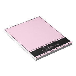 Cute Monogrammad Rosa med Black Polka dots Anteckningsblock