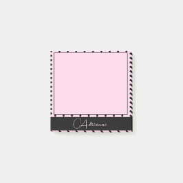 Cute Monogrammad Rosa med Black Polka dots Post-it Block