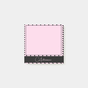 Cute Monogrammad Rosa med Black Polka dots Post-it Block
