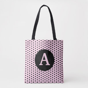 Cute Monogrammad Rosa med Black Polka dots Tygkasse