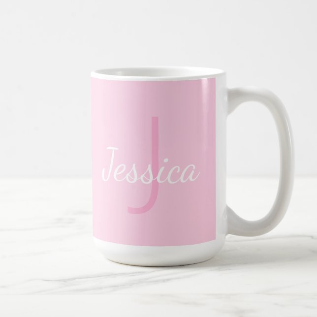 Cute Monogrammed Girl's Namn | Mjuk Rosa och vit Kaffemugg (Höger)
