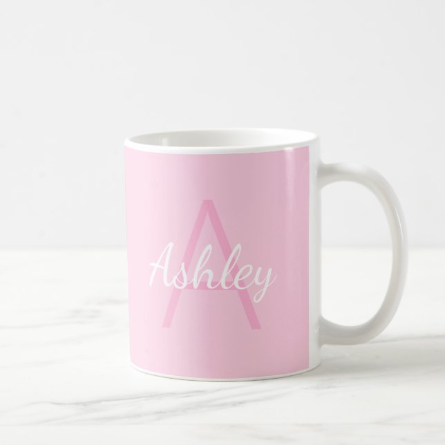 Cute Monogrammed Girl's Namn | Mjuk Rosa och vit Kaffemugg (Höger)