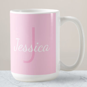 Cute Monogrammed Girl's Namn Mjuk Rosa och vit Kaffemugg
