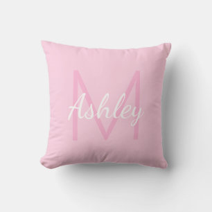 Cute Monogrammed Girl's Namn   Mjuk Rosa och vit Kudde