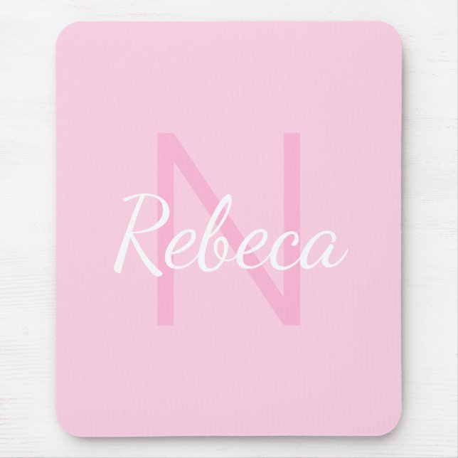 Cute Monogrammed Girl's Namn | Rosa och vit Musmatta (Framsidan)