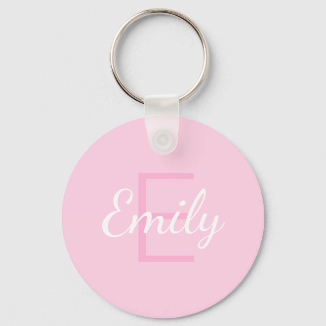 Cute Monogrammed Girl's Namn | Rosa och vit Nyckelring (Framsida)