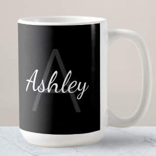 Cute Monogrammed Girl's Namn Svartvitt Kaffemugg
