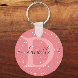 Cute Monogrammed Mönster Namn Namnteckning Nyckelring