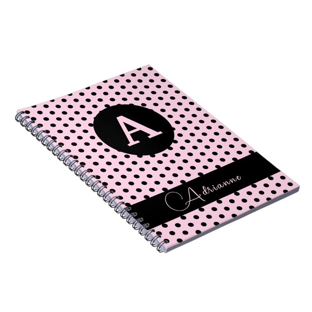 Cute Monogrammed Rosa och svart Polka dots Anteckningsbok (Skapare uppladdad)