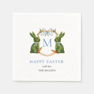Cute Monogrammed Topiary Bunny Påsk Pappersservett
