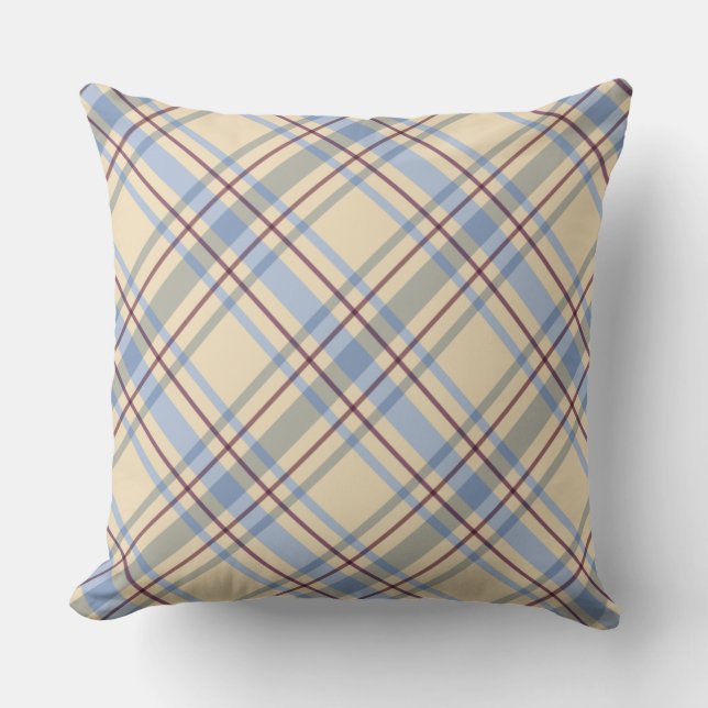 Cute mönster av tartan plaid blue och beige modern kudde (Framsida)