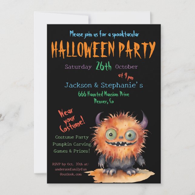 Cute Monster Bash Halloween Costume Party Inbjudningar (Framsida)