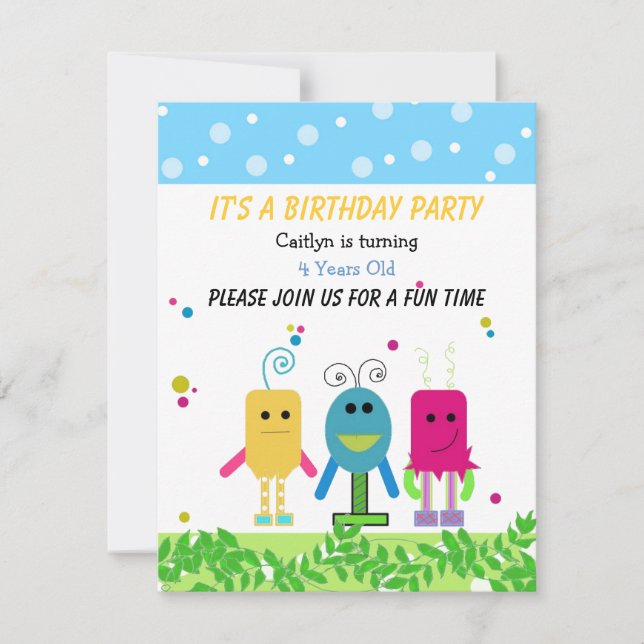 Cute Monster Birthday-inbjudan Inbjudningar (Framsida)