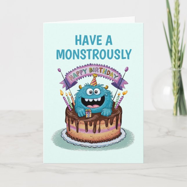 Cute Monster Birthday Kort (Framsida)