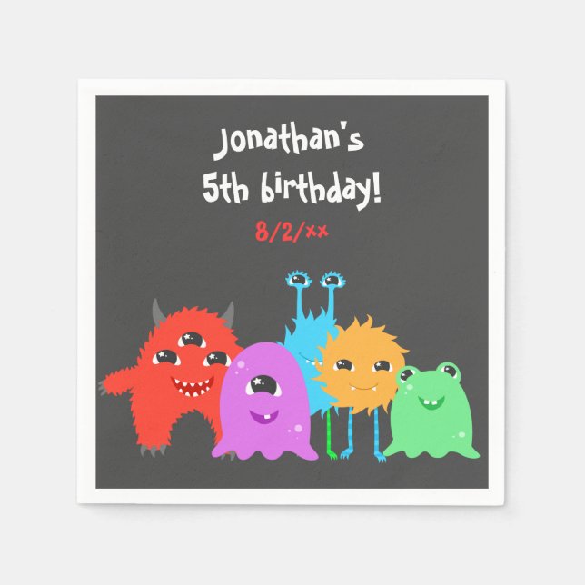 Cute Monster Birthday Pappersservett (Framsidan)