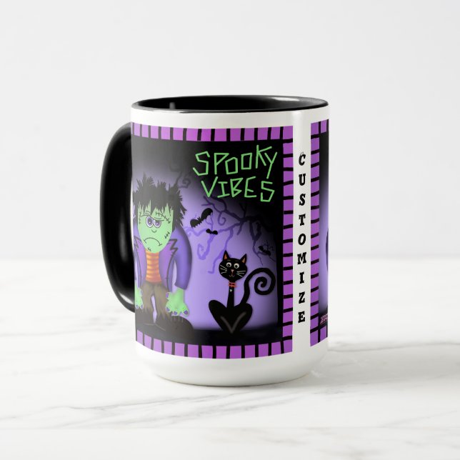 Cute Monster Black Cat Spooky Lila Anpassade Mugg (Framsida vänster)