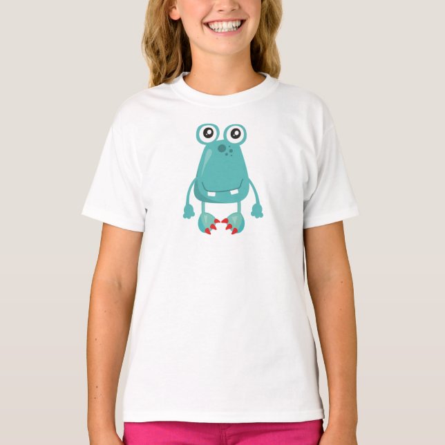 Cute Monster, Blue Monster, Funny Monster, Fånig T Shirt (Framsida)