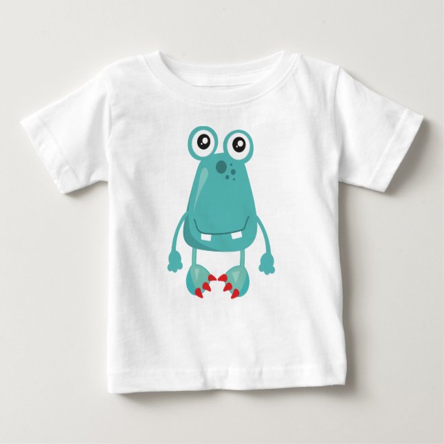 Cute Monster, Blue Monster, Funny Monster, Fånig T Shirt (Framsida)