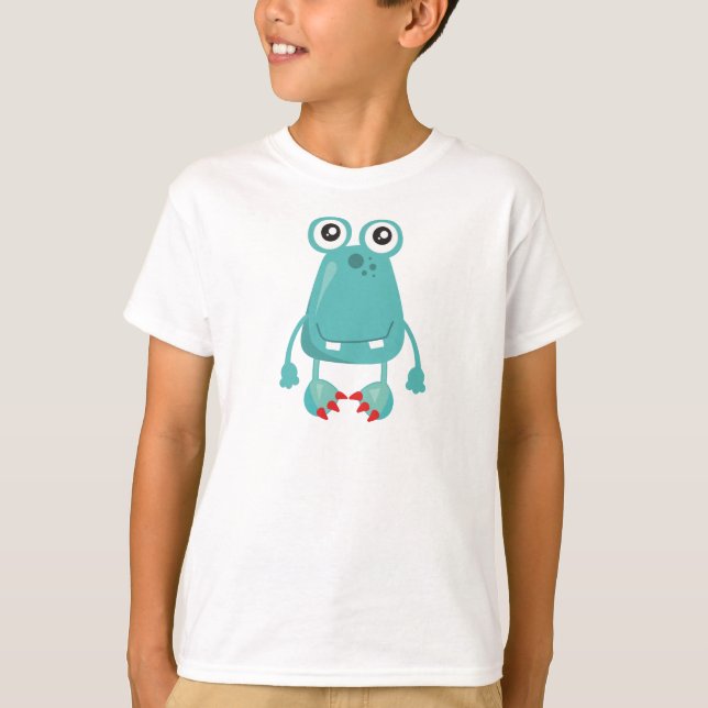 Cute Monster, Blue Monster, Funny Monster, Fånig T Shirt (Framsida)